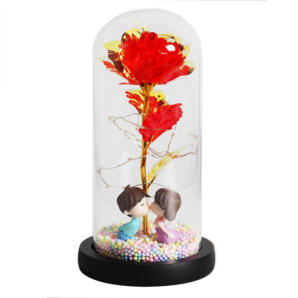 Hot LED Enchanted Galaxy Rose Eternal Beauty And The Beast Rose With Fairy Lights In Dome For Christmas Valentine's Day Gift