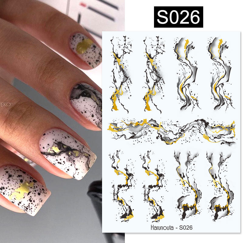 Harunouta Simple Flowers 3D Nail Stickers Gold Heart French Tip Lines Leopard Print Design Adhesive Sliders Manicure Nail Decals