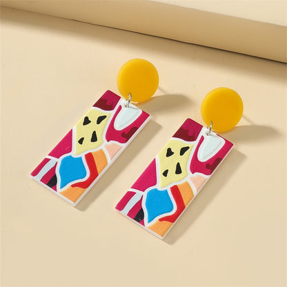 New Pattern Earring New Retro FlowerContrast Color Square Earrings Acrylic Simple Candy Color Earrings Pendientes Piercing