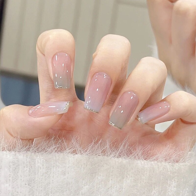 24Pcs Ballerina False Nails with Glue Short Nail Beauty Tools Press on Fake Nails Full Cover Artificial Nails Tips Manicure