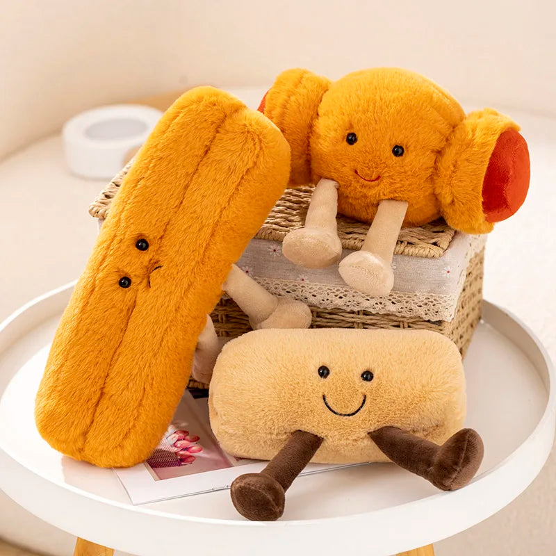 Soft Cartoon Food Pretzel Crossant Toast Bread Doll Plush Toy Stuffed Baguette Poach Egg Decor Doll For Girl Kid Birthday