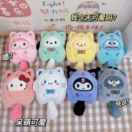 Sanrio Plush Keychain Hello Kitty Stuffed Animals Kuromi Plushies Toy My Melody Cinnamoroll Pochacco Pompompurin Badtz-Maru Hangyodon Bag Charm Kids Gift