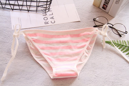 Free Size Japan Harajuku Kawaii Anime Stripes Underpants Cotton Panties Lingerie Pink Blue Bandage Underwear Lolita Girl