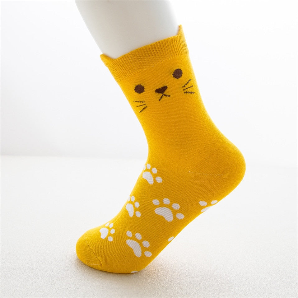 New Casual Harajuku Socks Women Cat Prints Cartoon Animals Cat Pattern Striped Cotton Socks Femme Floor Meias Socks Kawaii