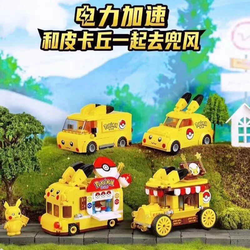 Tomy Anime Pokemon Pikachu Mini Cartoon Elf Ball Car Food Truck Building Blocks DIY Model Assembled Block Brick kids Puzzle Toys