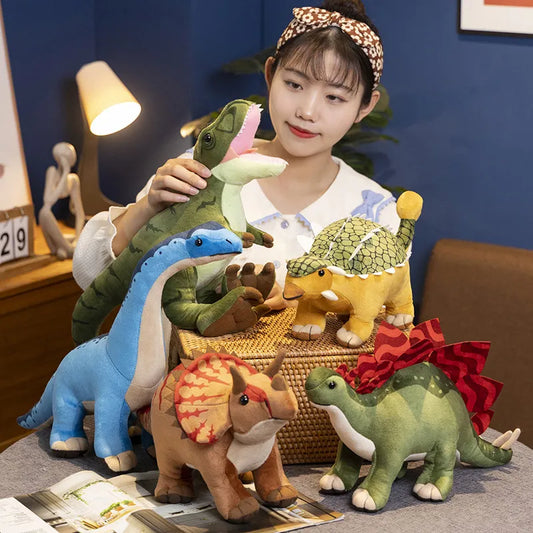 30-40cm Realistic Dinosaur Plush Toy Stuffed Animal Triceratops/Tyrannosaurus Rex/Snake Necked Dragon Soft Doll Children's Gift