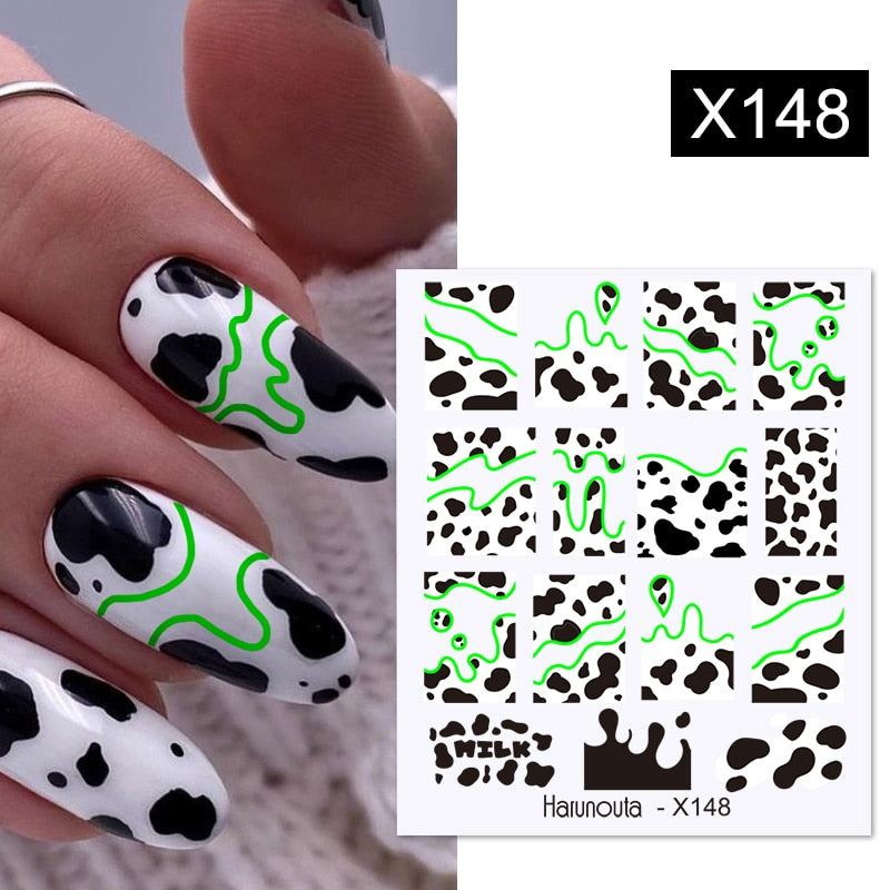 Harunouta Black Lines Flower Leaves Water Decals Stickers Floral Face Marble Pattern Slider For Nails Summer Nail Art Decoration