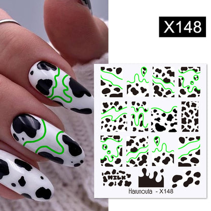 Harunouta Black Lines Flower Leaves Water Decals Stickers Floral Face Marble Pattern Slider For Nails Summer Nail Art Decoration