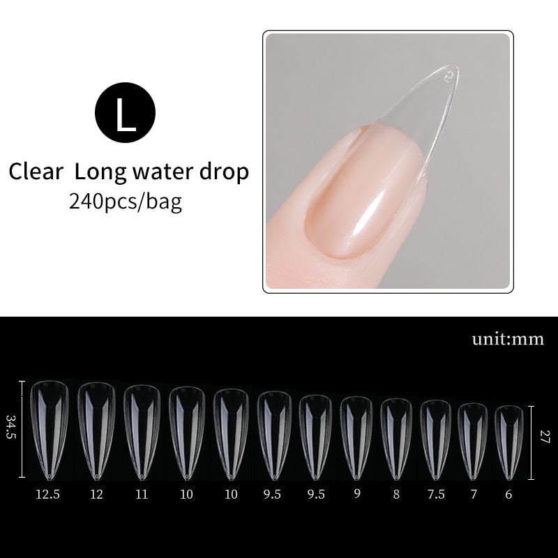Press on Nails Coffin Nail Tips Clear Full Cover Fake Acrylic UV Gel Nails Extension System Oval Almond Sculpted False Nail Tips