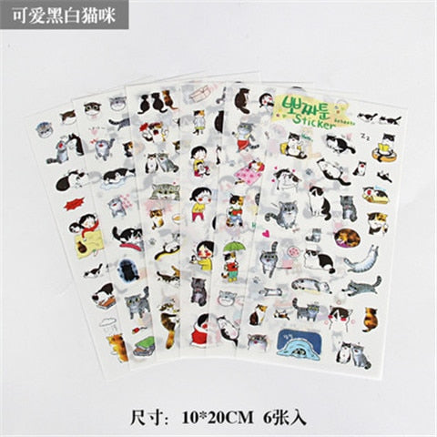 6pcs/lot  Waterproof Cartoon Cute Transparent Diy Decoration Stickers Korea Hand Account Stickers Kawaii Plastic Cup Stickers