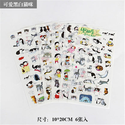 6pcs/lot  Waterproof Cartoon Cute Transparent Diy Decoration Stickers Korea Hand Account Stickers Kawaii Plastic Cup Stickers