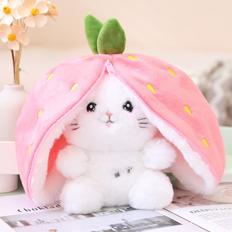 Plush Bunny 18cm Hot Sale Kawaii Fruit Rabbit Plush Doll Stuffed Animal Plushies Cute Carrot Strawberry Turn Into Bunny Plush Toy Kids Birthday Christmas Gifts