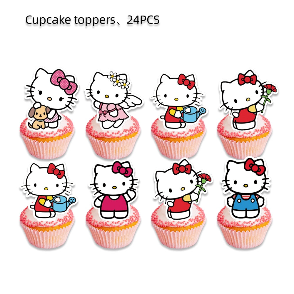 Hello Kitty Theme Baby Shower Girls Party Supplies Paper Cup Plate Tablecloth Kids Birthday Party Banner Wedding Decor Balloons