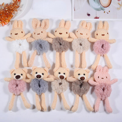 Plush Hair Scrunchies Cute Kawaii Stuffed Animal Plushies Hair Tie Frog Bunny Duck Cat Panda Teddy Bear Ponytail Rubber Band Ring Girls Kids Hair Accessories