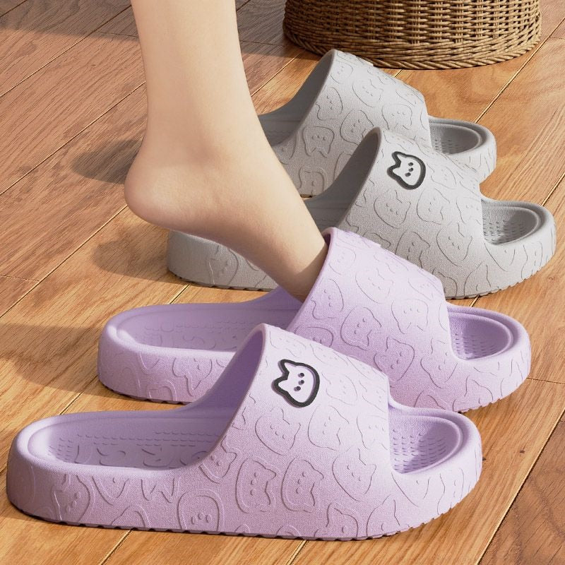 Cute Cat Print Women Slippers Home Indoor Slides Men Women Flat Slippers Cartoon Non-Slip Outdoor Beach Slides Shoes Shower