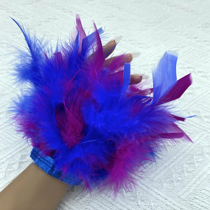 Women Natural Fur Feather Cuffs Snap On Bracelet Arm Cuff Shirts Sleeves For Women Real Ostrich Feather  Anklet Wrist Cuff