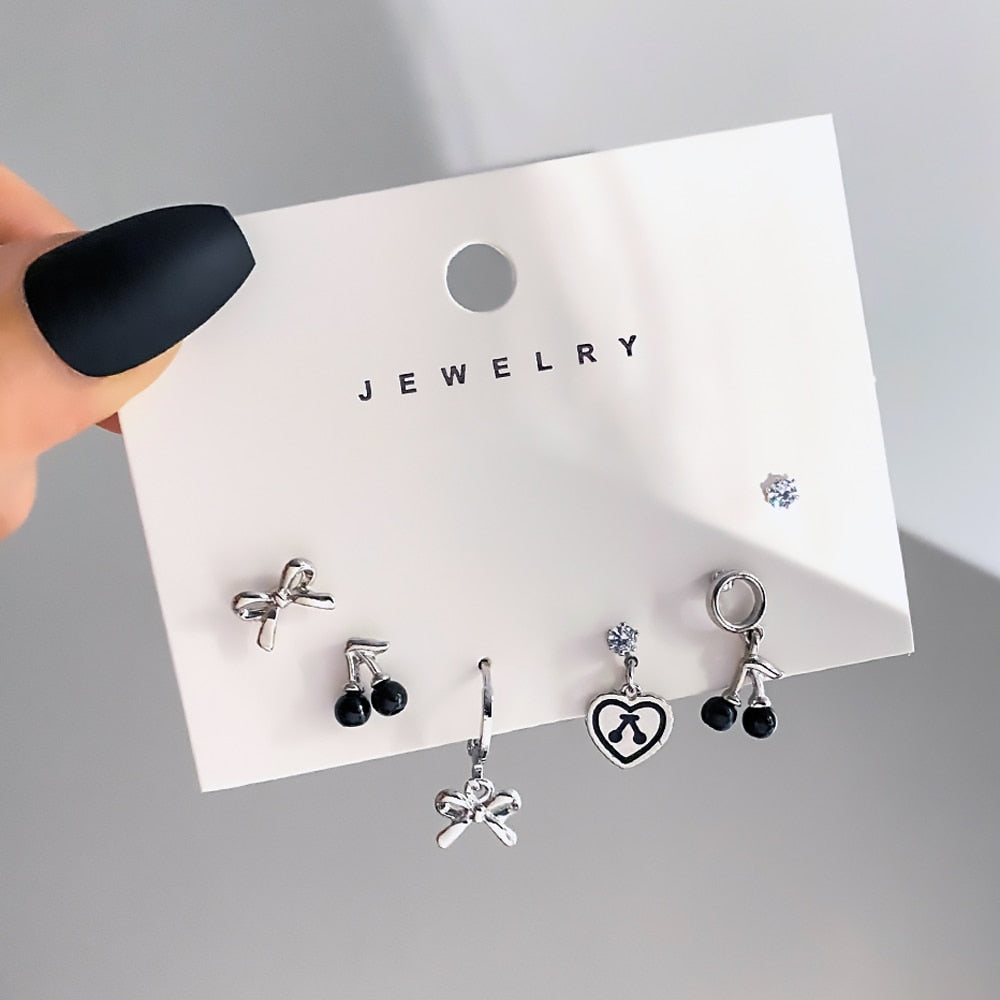 FNIO Korean Fashion Metal Love Heart Circle Drop Small Earrings for Women Trend Pendant Piercing Earrings Set Jewelry