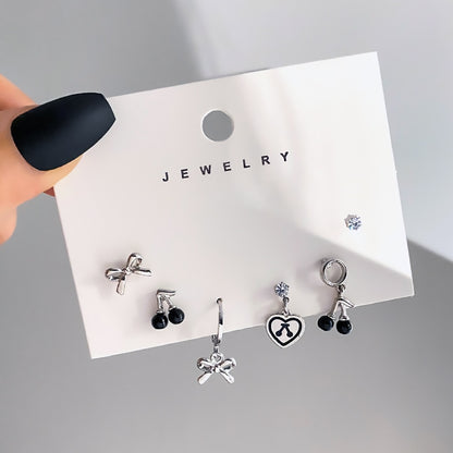 FNIO Korean Fashion Metal Love Heart Circle Drop Small Earrings for Women Trend Pendant Piercing Earrings Set Jewelry