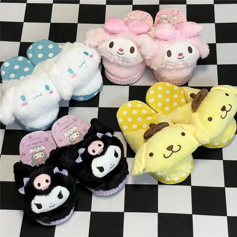 Sanrio Hello Kitty Melody Kuromi Kawaii Plush Toys Slipper Home Dormitory Slippers Anime Accessories Christmas Gifts