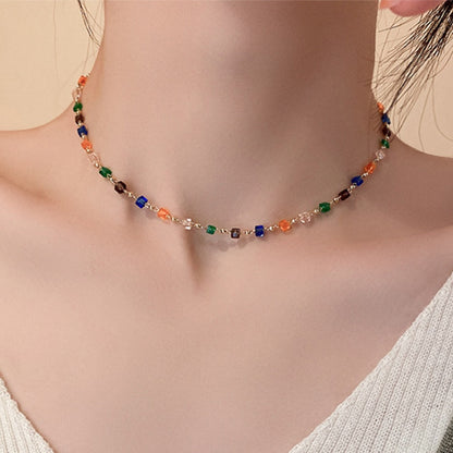 Trendy Cute Sweet Natural Stone Necklace For Women Girls Summer Simple Crystal Clavicle Chain Choker Necklace New Jewelry Gift