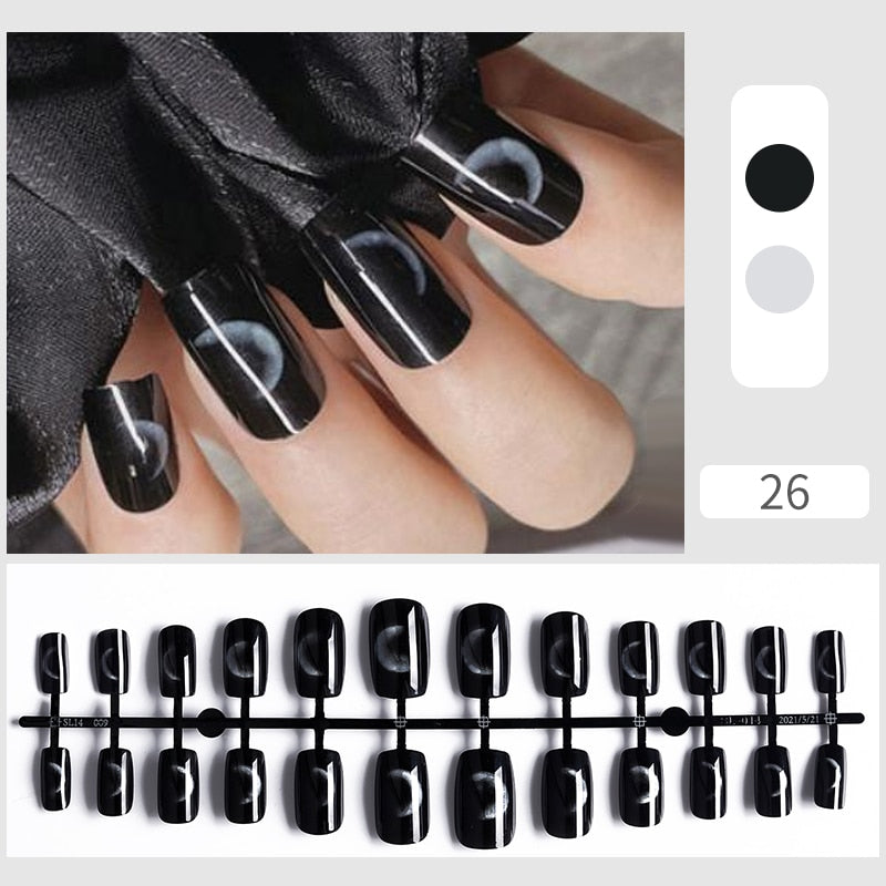 24pcs Sweet Summer Fake Nails Patches Pink Glitter Nude Press on Nails Women Wearable Nail Art Stickers Full Finished False Nail