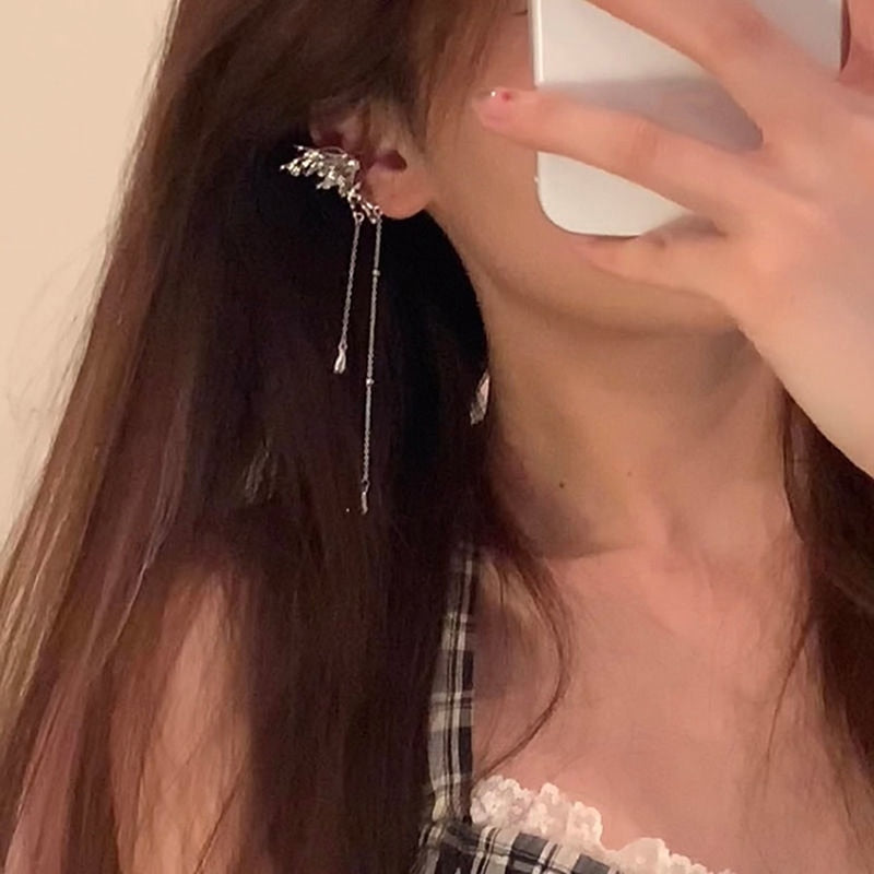 Y2K Fairy Butterfly Tassel Ear Clips Angel Ear Bone Clip Earring Elf Female No Ear Hole Ear Cuff Hanging Earring Fashion Jewelry