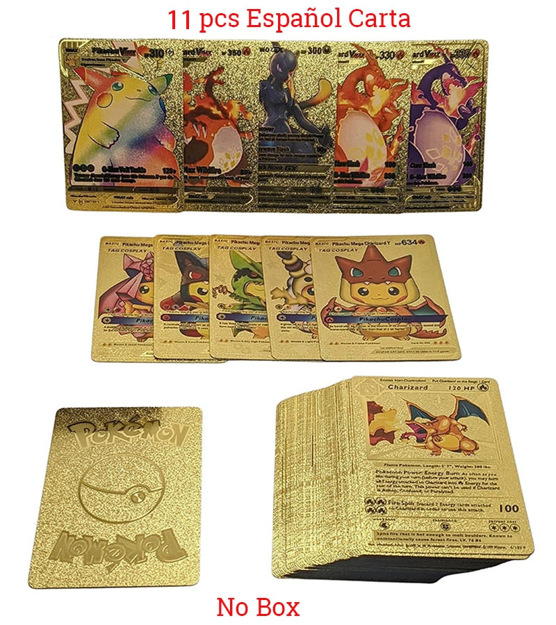 Rare Limited Edition 11pcs Pokémon Card Set: Gold Silver Black VMAX GX Surprise Gift Spanish English