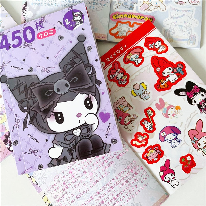 450Pcs Sanrio Kuromi Hello Kitty Sticker Book Melody Goo Card Cartoon Kawaii Sticker Hand Account Decoration For Girls Gift