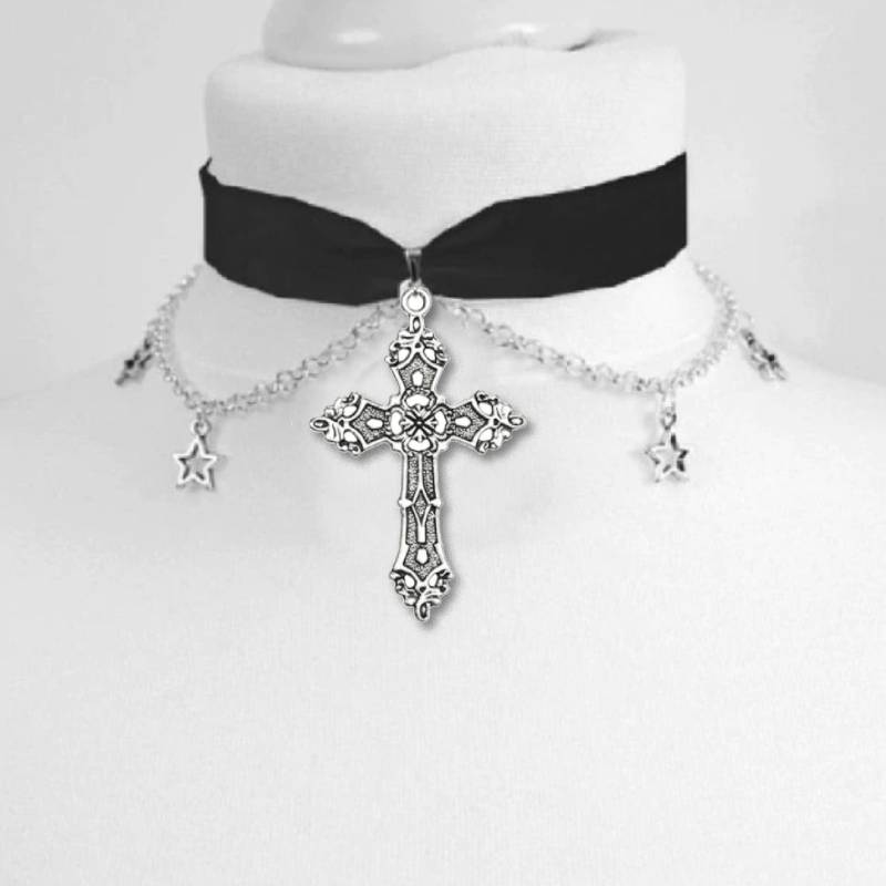 Velvet moon  stars choker Moon And Stars Chain Choker Kawaii Pastel Pink Velvet Chain fashion delicacy women