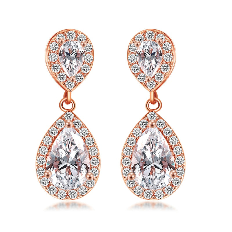 Luxury Zircon Wedding Long Dangle Earrings with Round Water Drop Elegant CZ Earrings for Women Bridal Wedding Jewelry Dress