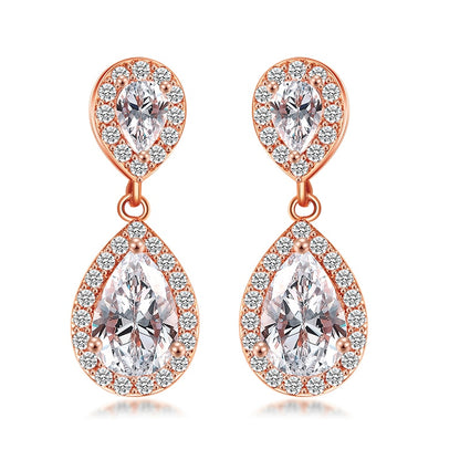 Luxury Zircon Wedding Long Dangle Earrings with Round Water Drop Elegant CZ Earrings for Women Bridal Wedding Jewelry Dress