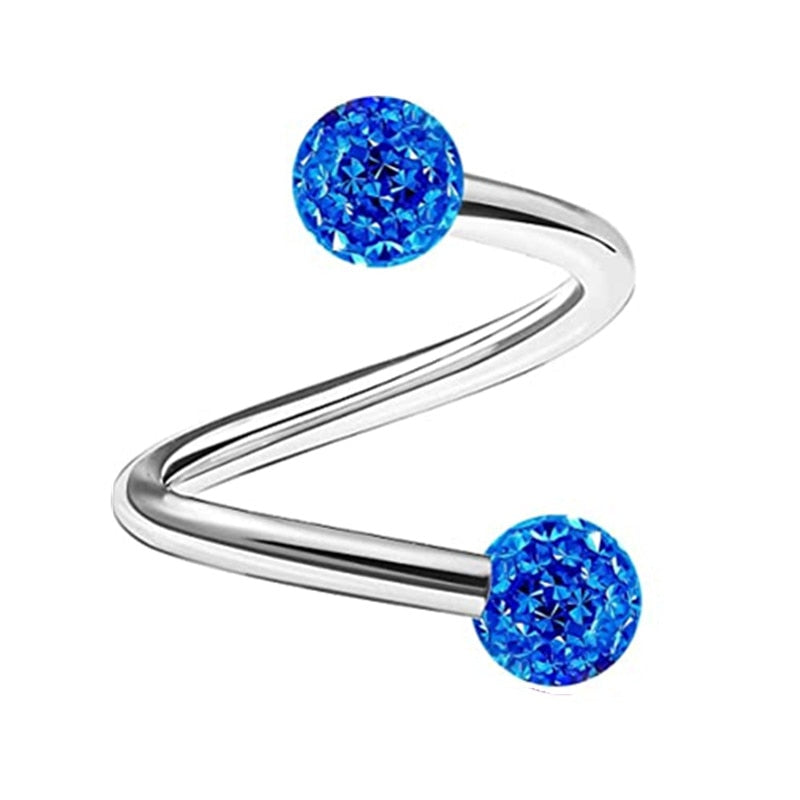 1PCS Stainless Steel Crystal Twist Helix Earring Cartilage Jewelry S Shape Labret Piercing Lip Ring Twist Tragus Earring Stud