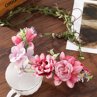 Bohemian Rattan Flower Vines Crown Headband for Bride Wedding Hair Accessories Girls Floral Wreath Head Band Hairstyles Headdres