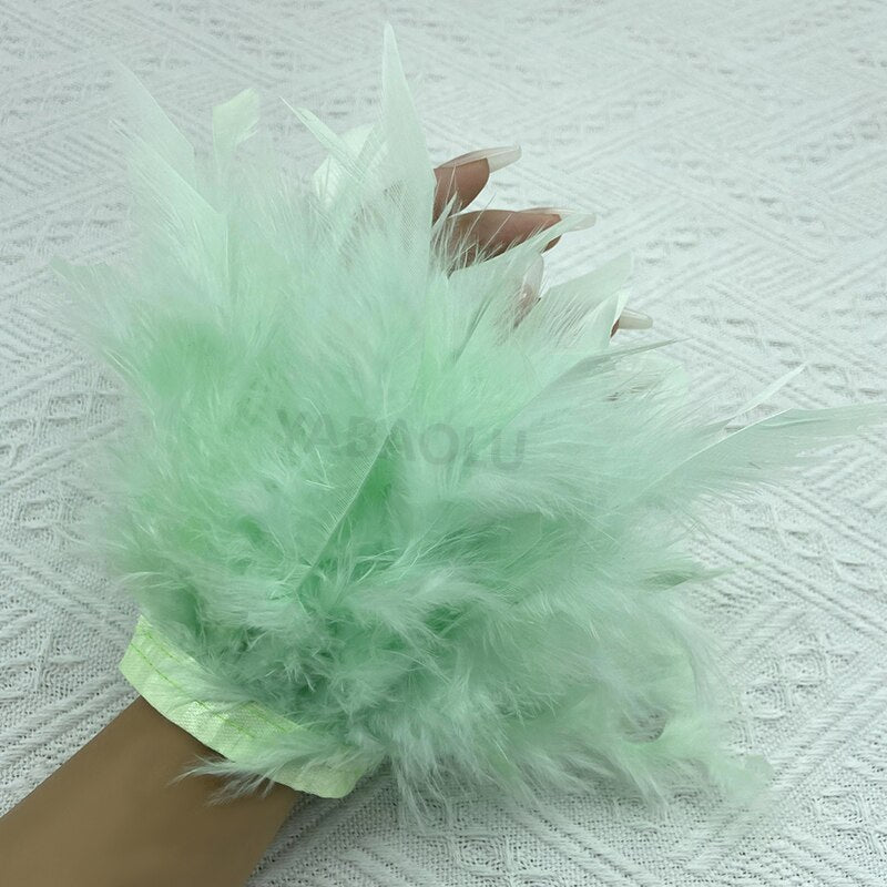 Women Natural Fur Feather Cuffs Snap On Bracelet Arm Cuff Shirts Sleeves For Women Real Ostrich Feather  Anklet Wrist Cuff