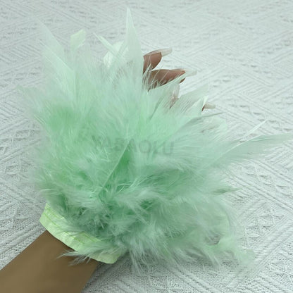 Women Natural Fur Feather Cuffs Snap On Bracelet Arm Cuff Shirts Sleeves For Women Real Ostrich Feather  Anklet Wrist Cuff