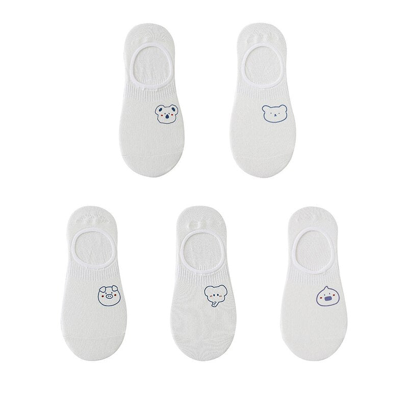 Women's cotton ankle socks, socks designed by rabbits, cows, hearts, warm and informal animals, 5 pairs of 10 pieces