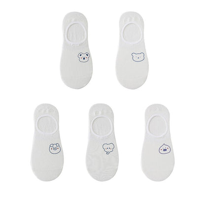 Women's cotton ankle socks, socks designed by rabbits, cows, hearts, warm and informal animals, 5 pairs of 10 pieces