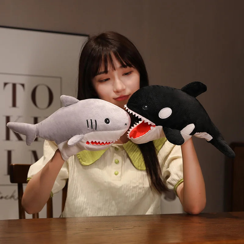 Stuffed Animal Ocean Series Plush Toys Hand Finger Story Puppet Octopus Penguin Crocodile Chameleon Shark Fish Killer Whale Kawaii Education Toys