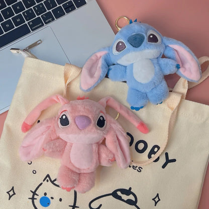 Disney 12cm Stitch and Angel Doll Bag Pendant Cartoon Anime Lilo & Stitch Plushies Keychains Birthday Gifts For Girl Child