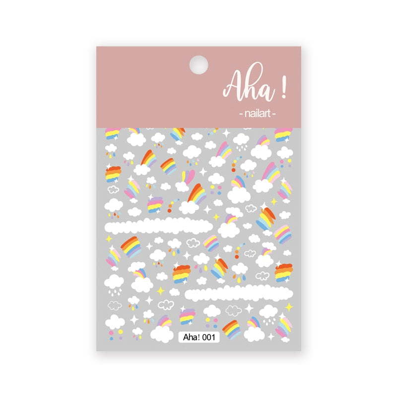 1Sheet Korean White Cloud Blue Nail Art Sticker 3D Star Moon Decal Pure Twilight Self-adhesive Manicure Slider Accessories RE#53