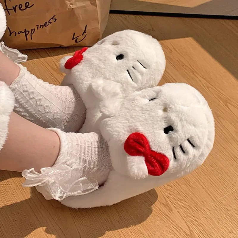 Hello Kitty Sanrio Plush Slippers Kawaii Cute Student Autumn Winter Bedroom Soft Padded Plush Shoes Toys Girls Christmas Gifts