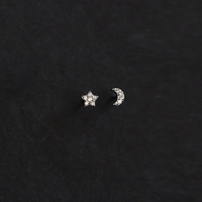 Fashion Astronaut Star Moon Stud Earrings Women Silver Color Zircon Asymmetric Lovely Mini Ear Pierced Studs Party Jewelry Gifts