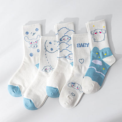 Sanrio Cinnamoroll Cardong Cartoon Girl Heart Autumn and Winter In The Tube Cartoon Socks Every Match Cute Blue Girl Wind