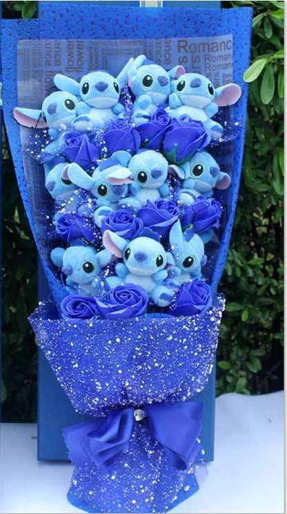 Disney Lilo and Stitch Cartoon Flower Bouquet Plush Doll Kawaii Stitch Graduation Bouquet Toy Valentine Birthday Wedding Party Gift