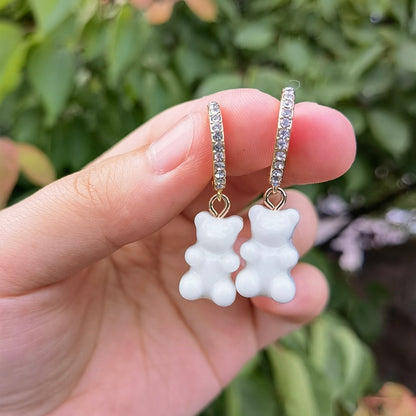 Cute Acrylic Candy Gummy Bear Dangle Earrings for Women Rainbow Bear CZ Hoop Earrings Korean Fashion Sweet Girl Jewelry