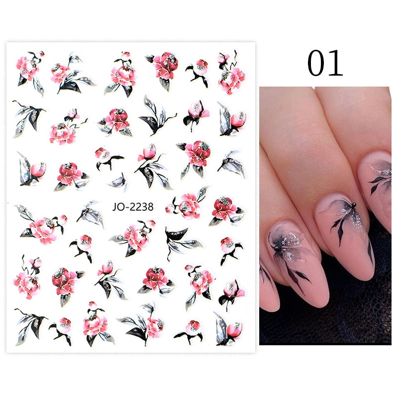 Harunouta Simple Flowers 3D Nail Stickers Gold Heart French Tip Lines Leopard Print Design Adhesive Sliders Manicure Nail Decals