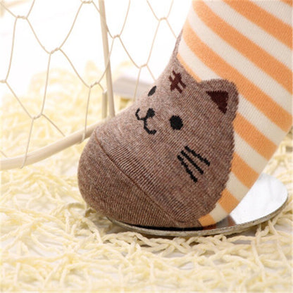 New Casual Harajuku Socks Women Cat Prints Cartoon Animals Cat Pattern Striped Cotton Socks Femme Floor Meias Socks Kawaii