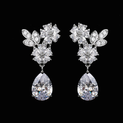 Luxury Zircon Wedding Long Dangle Earrings with Round Water Drop Elegant CZ Earrings for Women Bridal Wedding Jewelry Dress