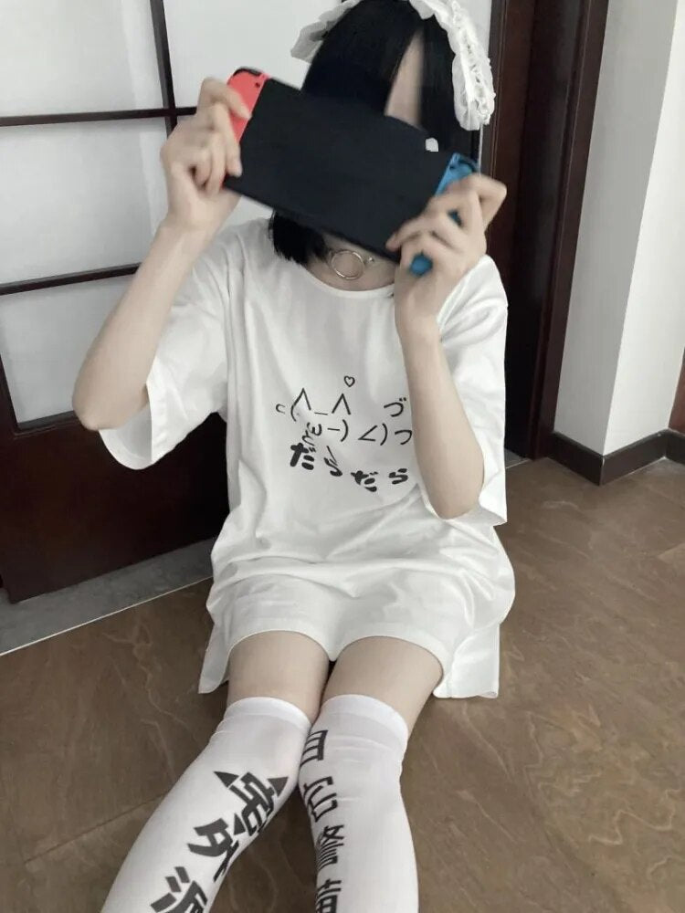 Aesthetic Summer Loose T-shirt Casual O Neck Japanese Cartoon Tops Women Short Sleeve Fashion Sweet Harajuku Tees