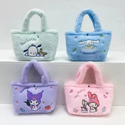 Kawaii Sanrio Plush Bag Kuromi Backpack Anime Melody Cinnamoroll Plushie Handbags Pochacco Cartoon Stuffed Bag for Girls Gifts